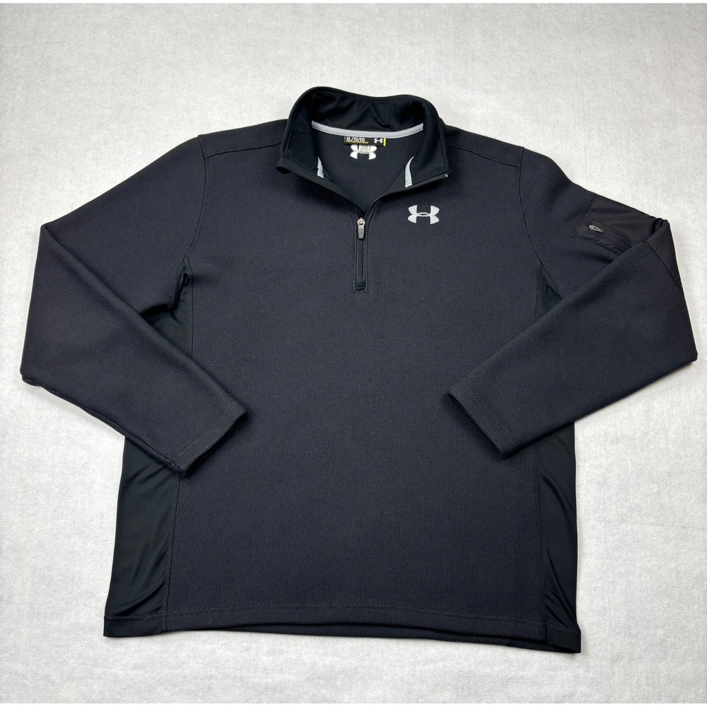 Under Armour Mens XL Black 1/4 Quarter Zip Pullover Waffle Knit Half Zip Jacket